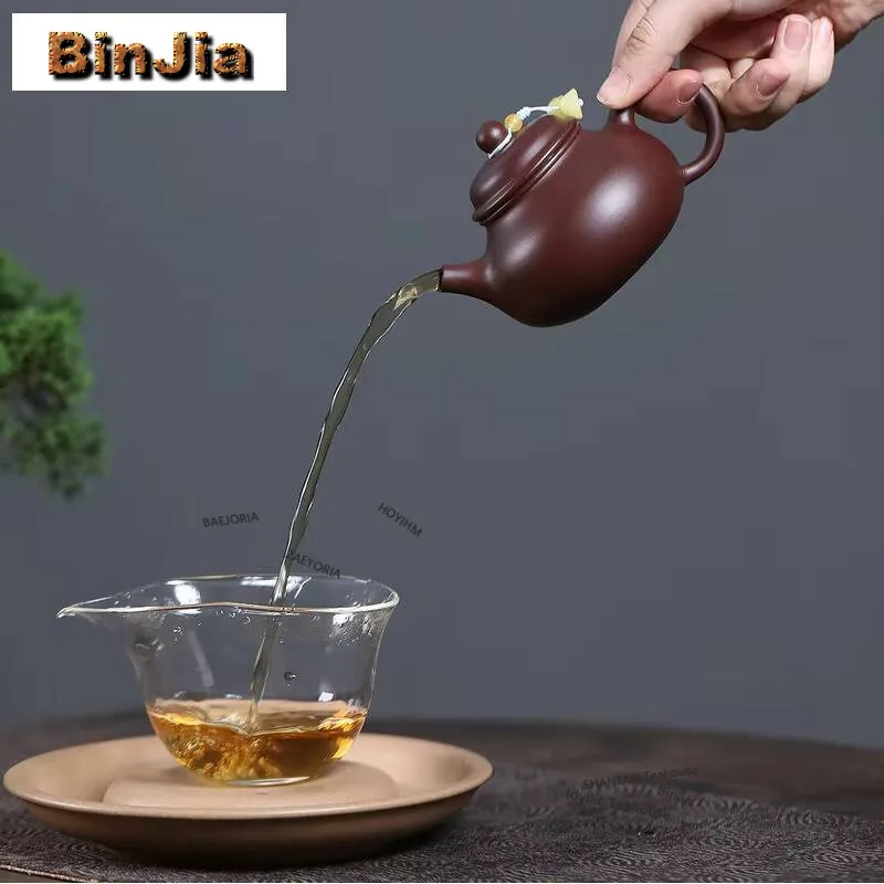 

150ml Classic Yixing Purple Clay Teapots Handmade Rong Tian Pot Raw Ore Purple Zhu Mud Kettle Zisha Tea Set Ornaments Supplies