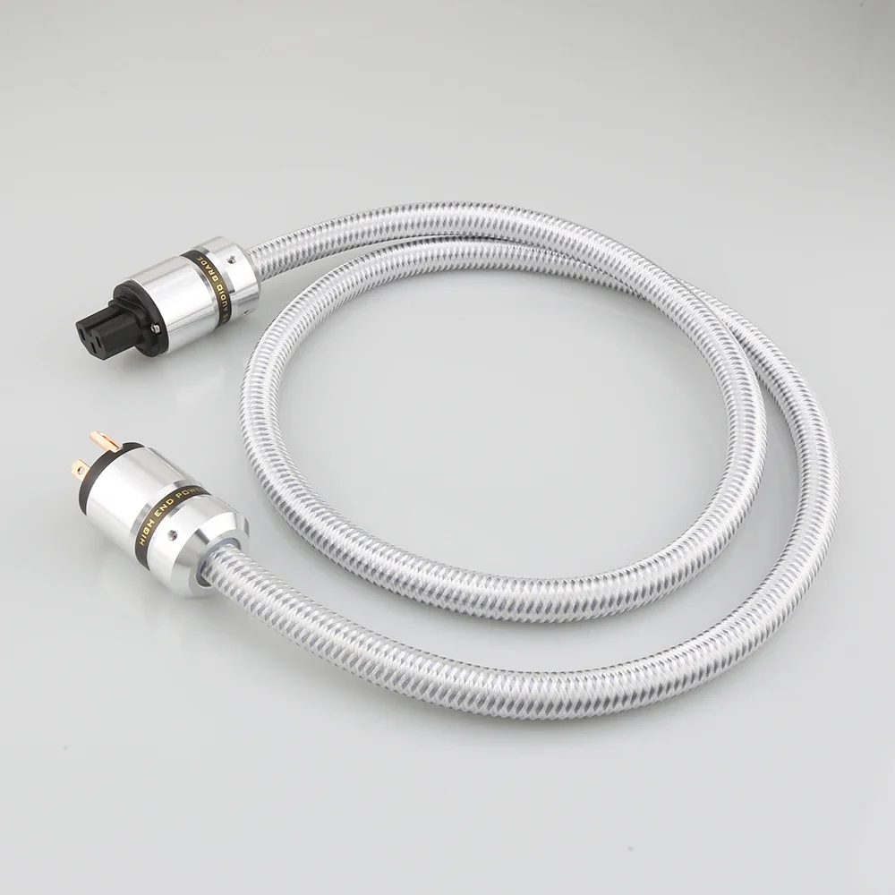 Cabo de alimentação CA de áudio HiFi, cabo de alimentação com plugues banhados a ouro versão dos EUA de 3 pinos, cabo de alimentação audiófilo 14AWG 125V 15A