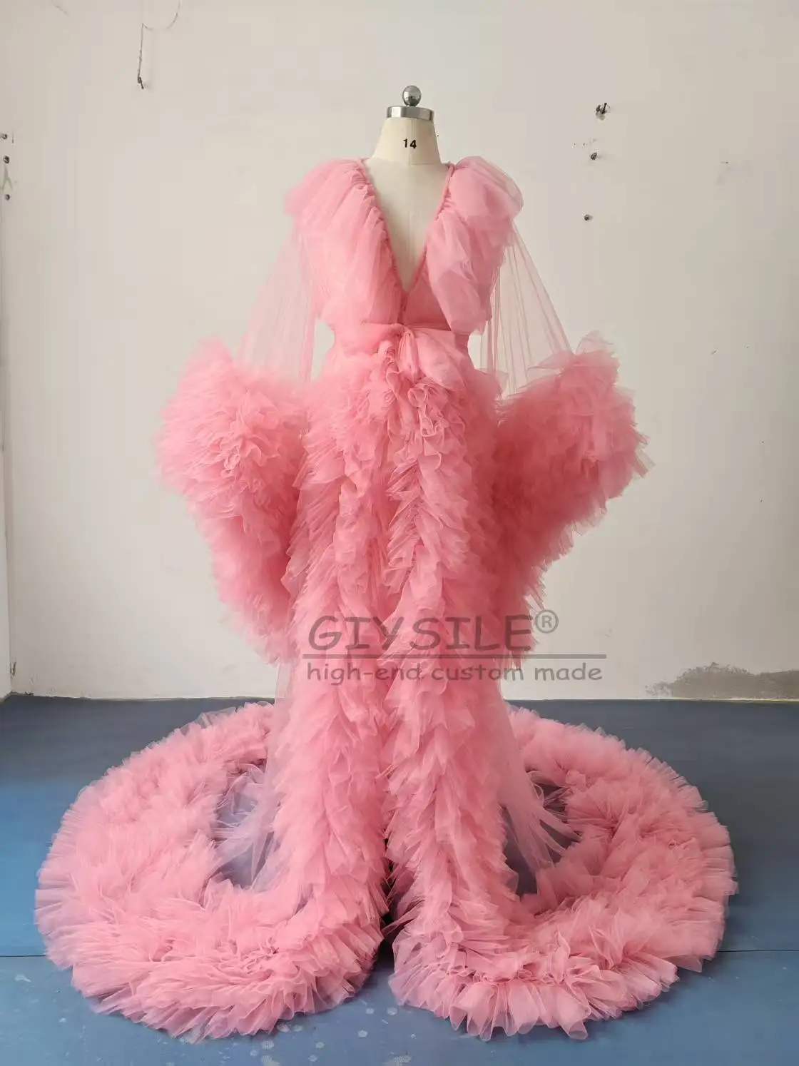 GIYSILE مخصص الزفاف الصباح رداء 2025 منتج جديد شير النساء الحوامل غرفة خاصة صور فستان كبير البطن فستان شبكي ناعم