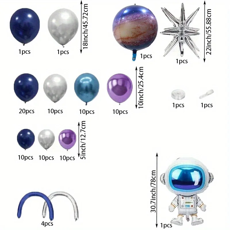 91pcs Astronaut Themed Balloon Party Garland Arch Kit, Aviation Anniversary Party, Birthday Party and Other Scene Decorations