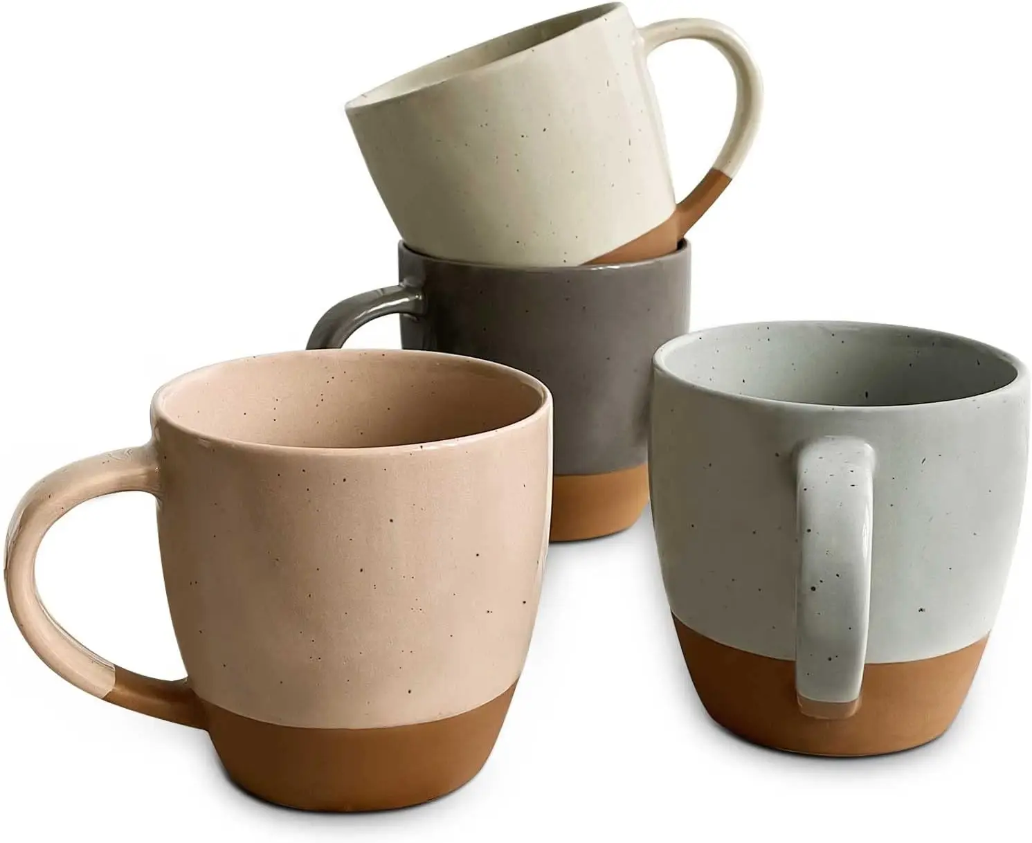 Large Latte Mug Set of 4, 16oz Microwavable Porcelain Coffee Cups with Big Handle - Modern Boho Style for Kitchen