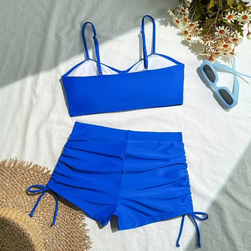 Summer Solid Swimsuits Tankini Sets Female Swimwear Push Up For Beach Wear Two-Piece Bathing Suits Pool Women's Swimming Suit