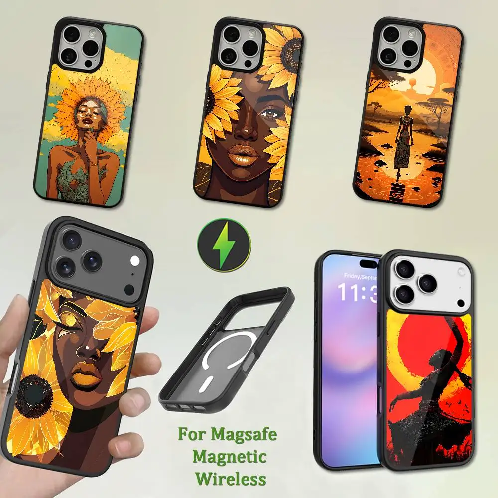 Casing Ponsel Seni Afrika Untuk iPhone 13,12,11,16,15,17,14,Pro,Max,Plus,Mini,Magsafe,Pengisian Daya Nirkabel Magnetik