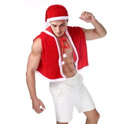 Sexy Crops Tops Christmas Santa Shawl Cape Velvet Hooded Vest Tanks Cloak Hat Xmas Cosplay Costume New Year Clothing