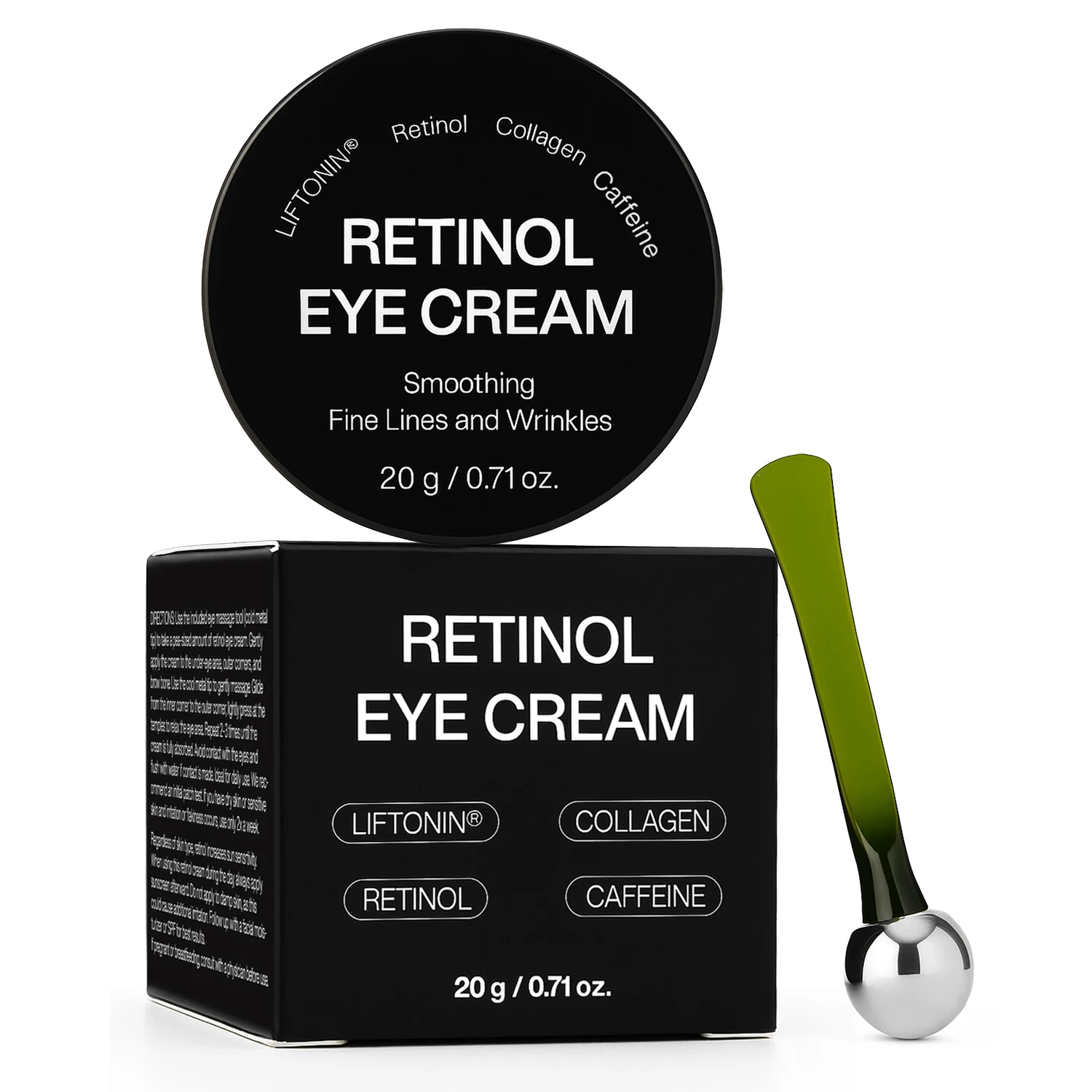 しわ対策レチノールアイクリーム、肌を引き締め、エイジングケアで小じわ、クマ、むくみを軽減、0.71オンス
