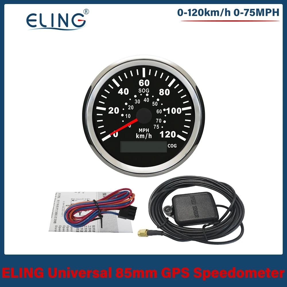 ELING 85mm (3 3/8'') 0-40MPH 0-60KM/H Speedometer GPS 12V 24V with Red Backlight for Marine Boat Vessels Yachts Universal