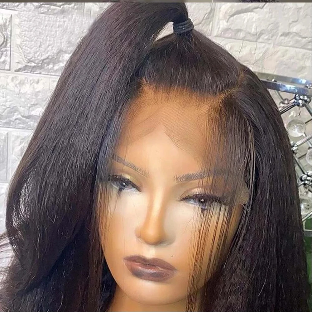 Light Yaki Straight Glueless Synthetic Hair Lace Front Wig For Black Women High Temperature Fiber Natural Hairline Cosplay