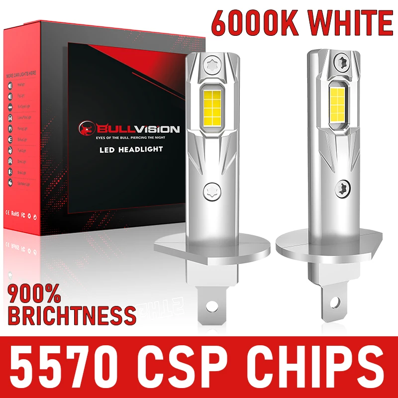 2PCS H1 LED Bulbs CANBUS 1:1 Mini Auto HeadLamps 16PCS 5570 CSP Core Fanless Wireless 12V 24V LED H1 Turbo DRL Lamps 6000K White