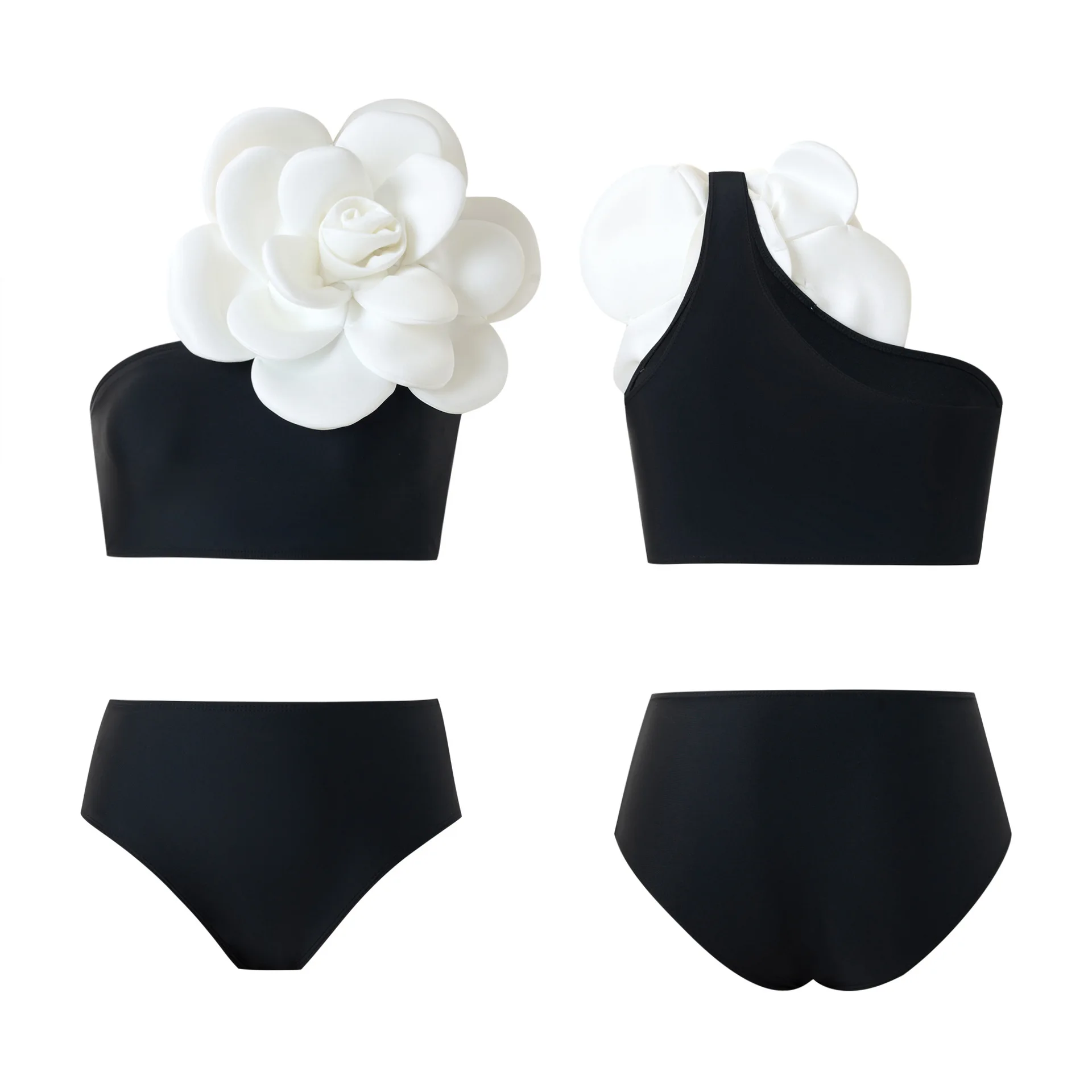 Sexy 3D Flower Bandeau Brazilian Bikini Set Women's Swimsuit 2025 Summer Bathing Suit Beachwear Femme