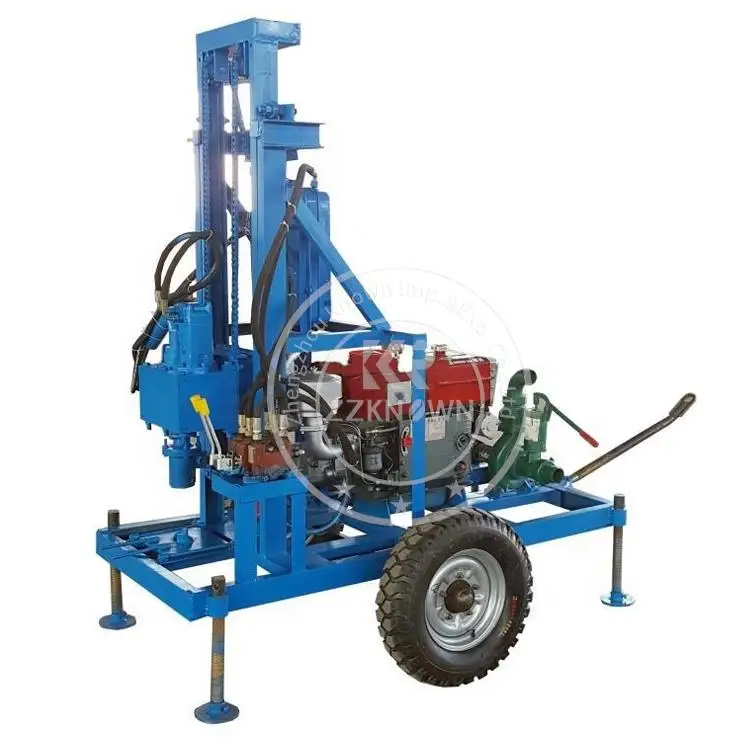 

Powerful 22HP Diesel Engine Hydraulic Water Well Drilling Rig Machine With Wheel Trailer