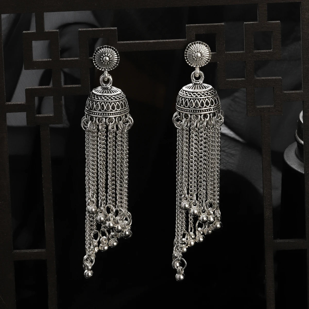 Vintage Indian Jhumka Earrings for Women Thailand Silver Color Gypsy Long Tassel Charms Earrings Jewelry Trendy Wedding Ear ring