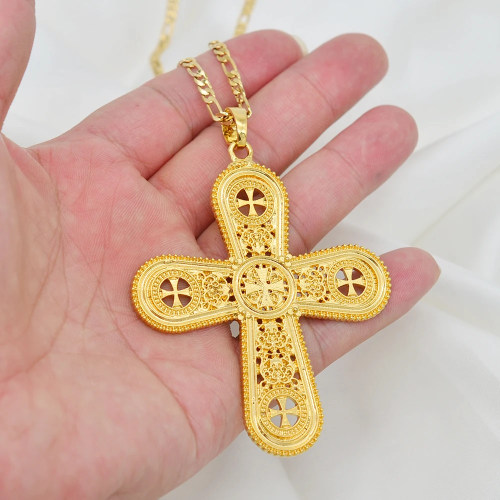 Anniyo Ethiopian Cross Pendant Chain Necklaces Women African Wedding Party Eritrean Jewelry