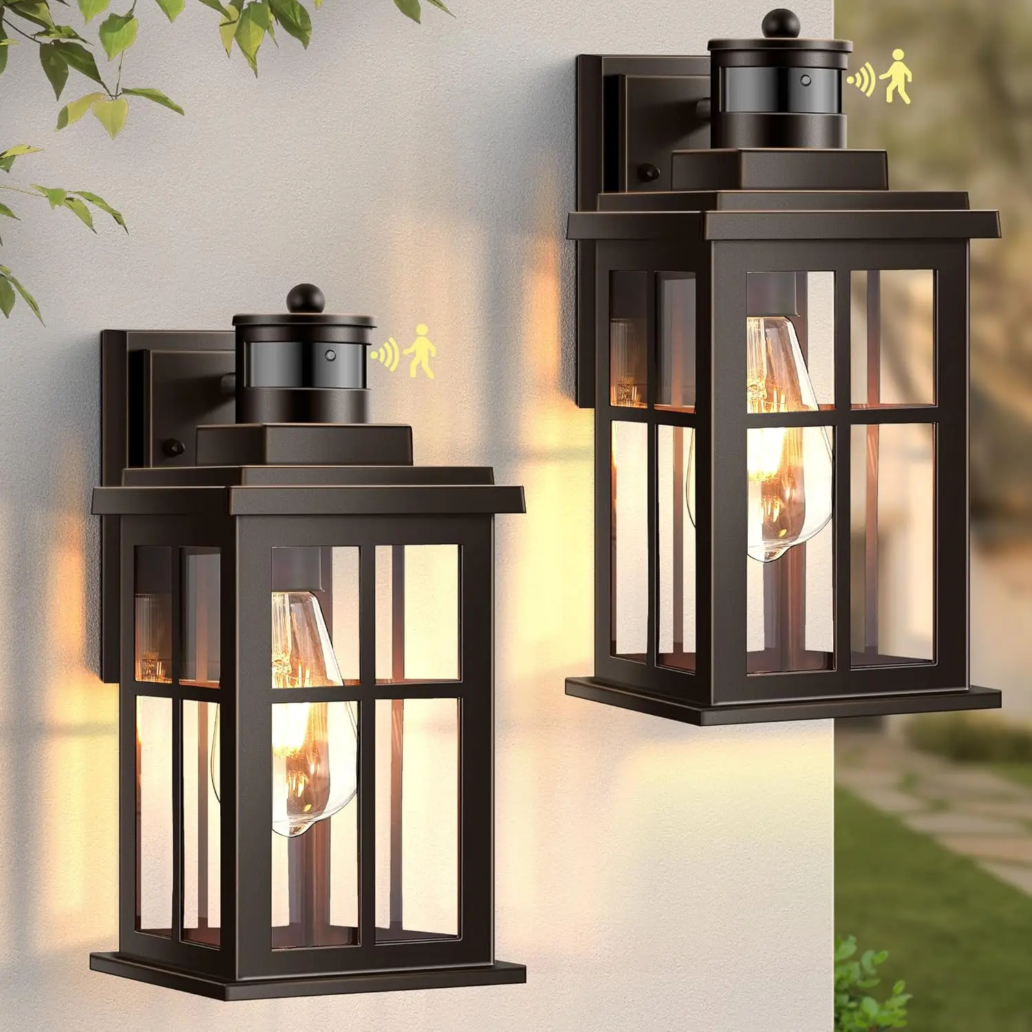 

Oil Rubbed Bronze Porch Light 2-Pack with Motion Sensor, Dusk to Dawn Outdoor Sconce for Garage