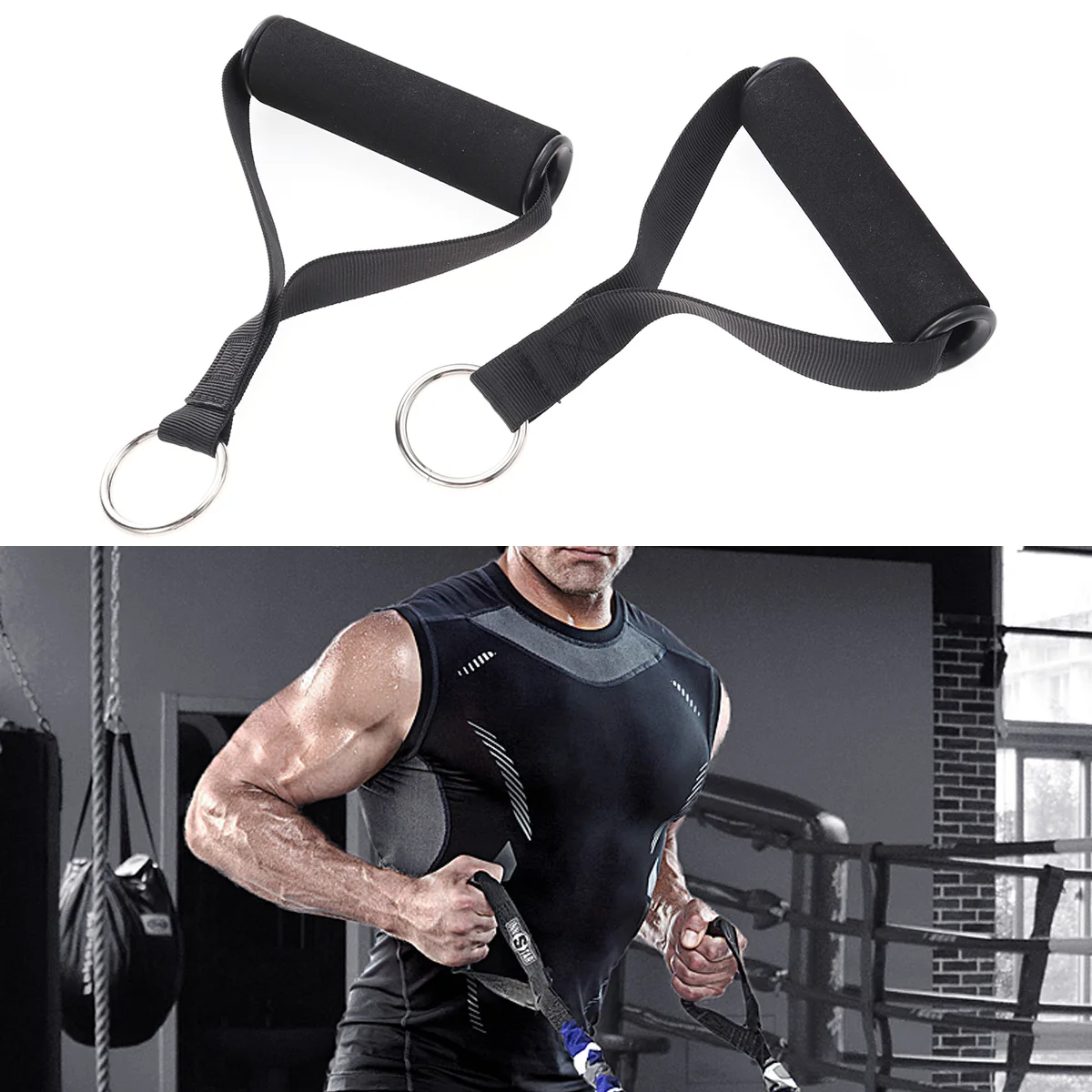 Alça de treinamento de resistência, conjunto de equipamentos fitness para exercícios, faixas de treino com alças pretas