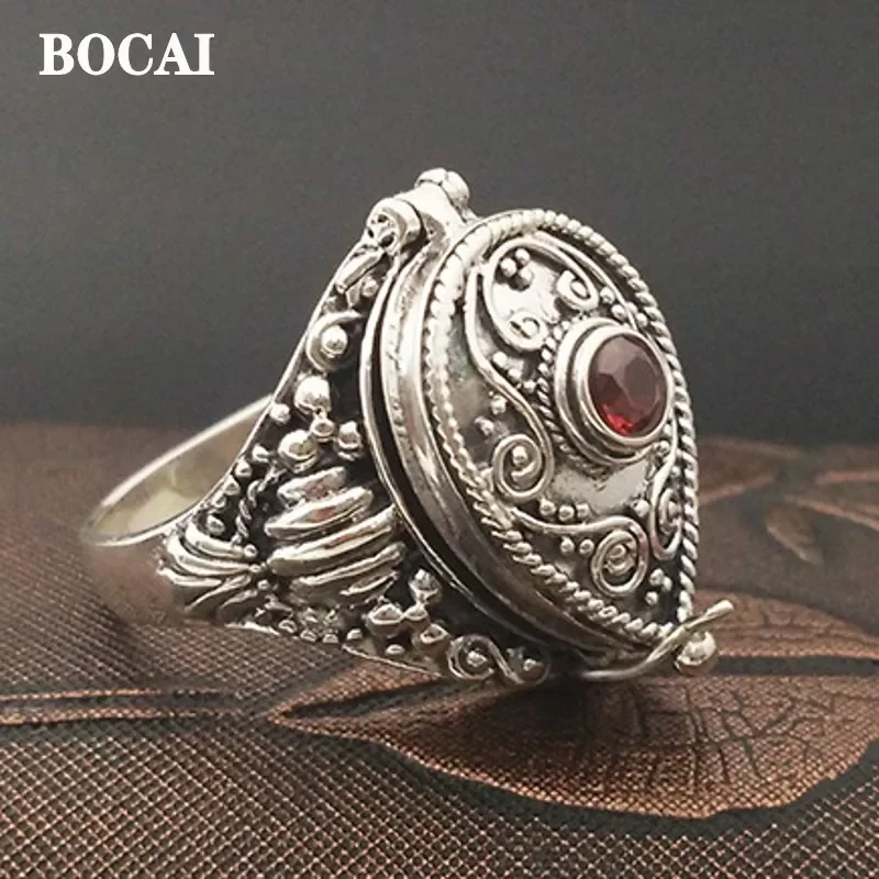 

Ювелирные изделия BOCAI из настоящего серебра S925 пробы, непальское Открытое кольцо с коробочкой, женское Ретро изысканное индивидуальное украшение для матери Gft