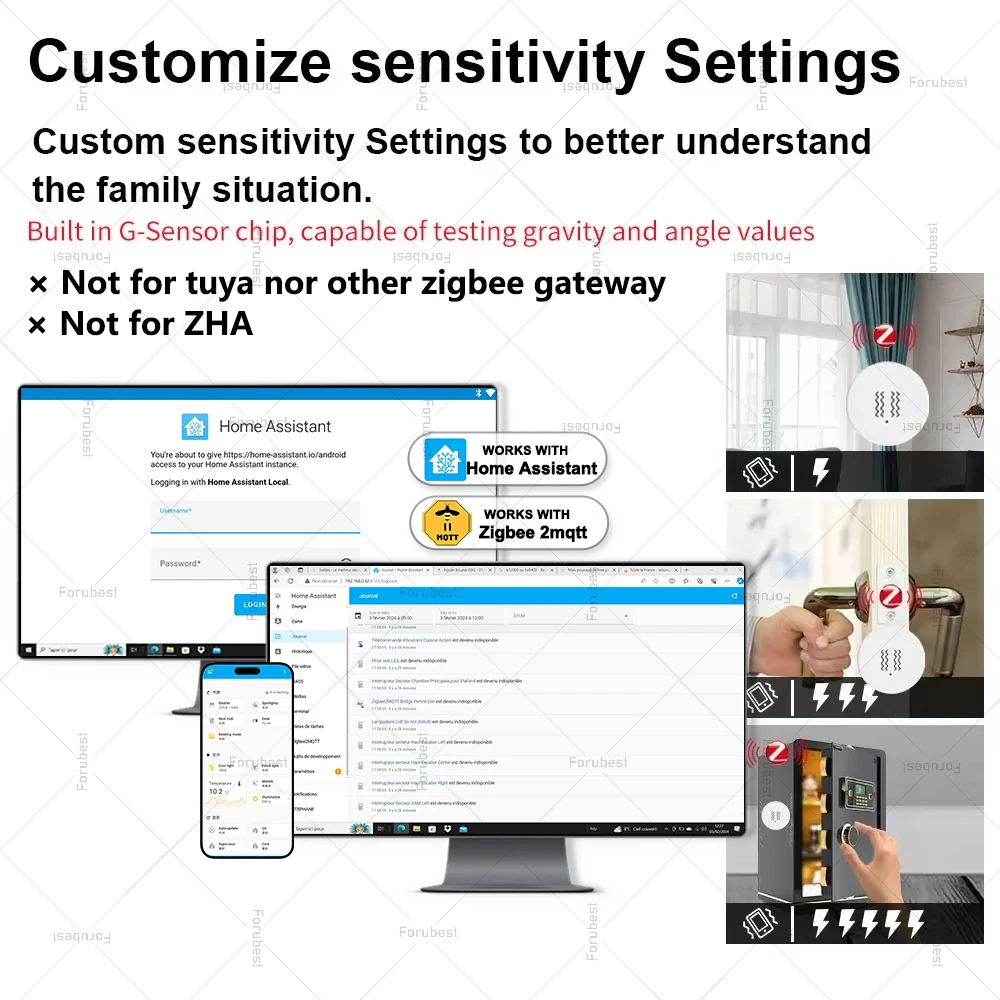 Sensor de vibración inteligente ZigBee, monitoreo en tiempo Real, protección de seguridad, Detector de alarma de choque, funciona con el asistente doméstico Zigbee2mqtt