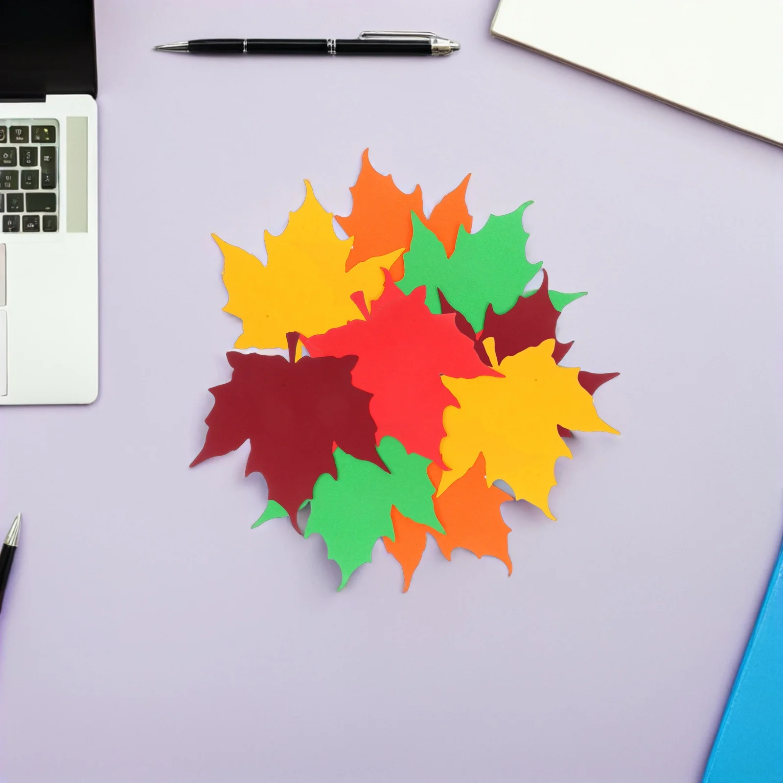 150Pcs Maple Leaves Cutouts Paper Vibrant Fall Leaf Craft Cards for Thanksgiving Bulletin Board Decor Classroom Wall Sticker