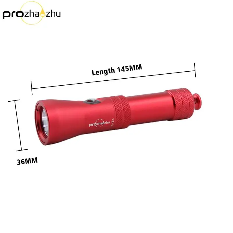 Aluminum Alloy Red Color Diving Flashlight IP68 100M Deep 5 modes 18650 Rechargeable Battery Handheld Underwater Dive Light