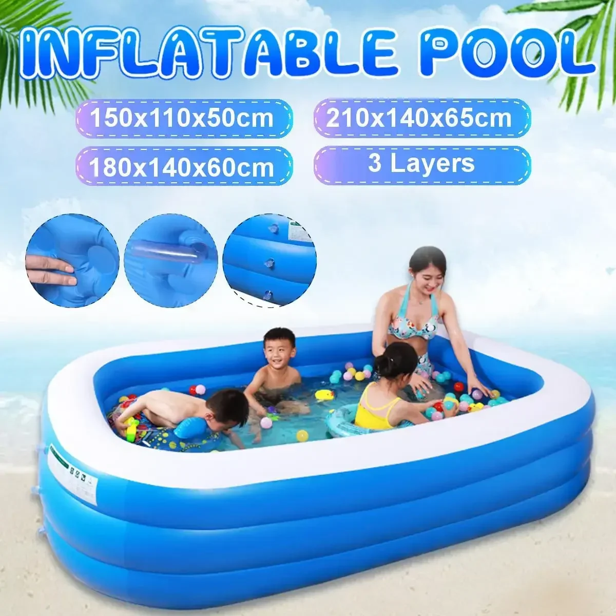 Summer Outdoor Indoor Thickened Inflatable Swimming Pool Water Sport Large Family Kids Children Adult Play Bathtub Foldable SPA