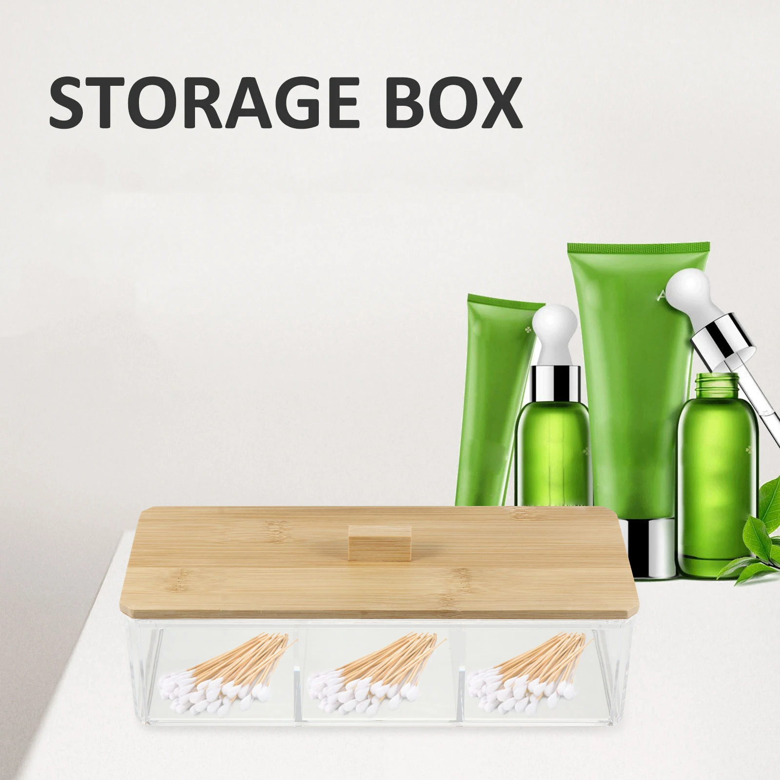 

Pads Storage Box Clear Acrylic Wood ganizer 3 Compartments Desktop Bathroom Bedroom Toiletry Container Easy Clean