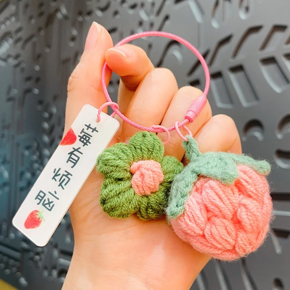 Cartoon Crochet Keychain Pendant Creative No Worries Knitting Fruit Keyrings Couple Knitted Sunflower Bag Charms