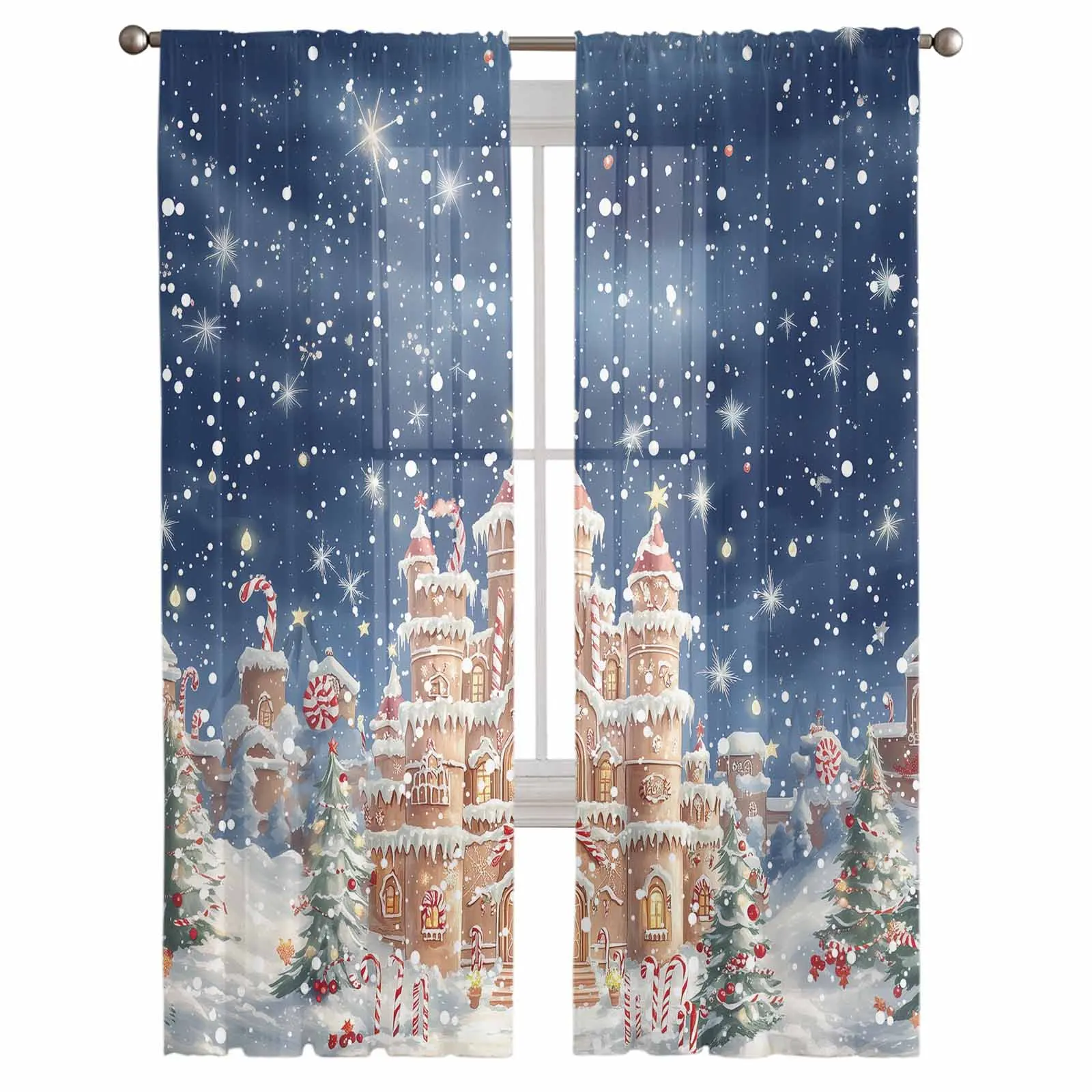 Christmas Candy Gingerbread Curtains For Living Room Bedroom Home Decoration Window Voile Tulle Curtain Drapes