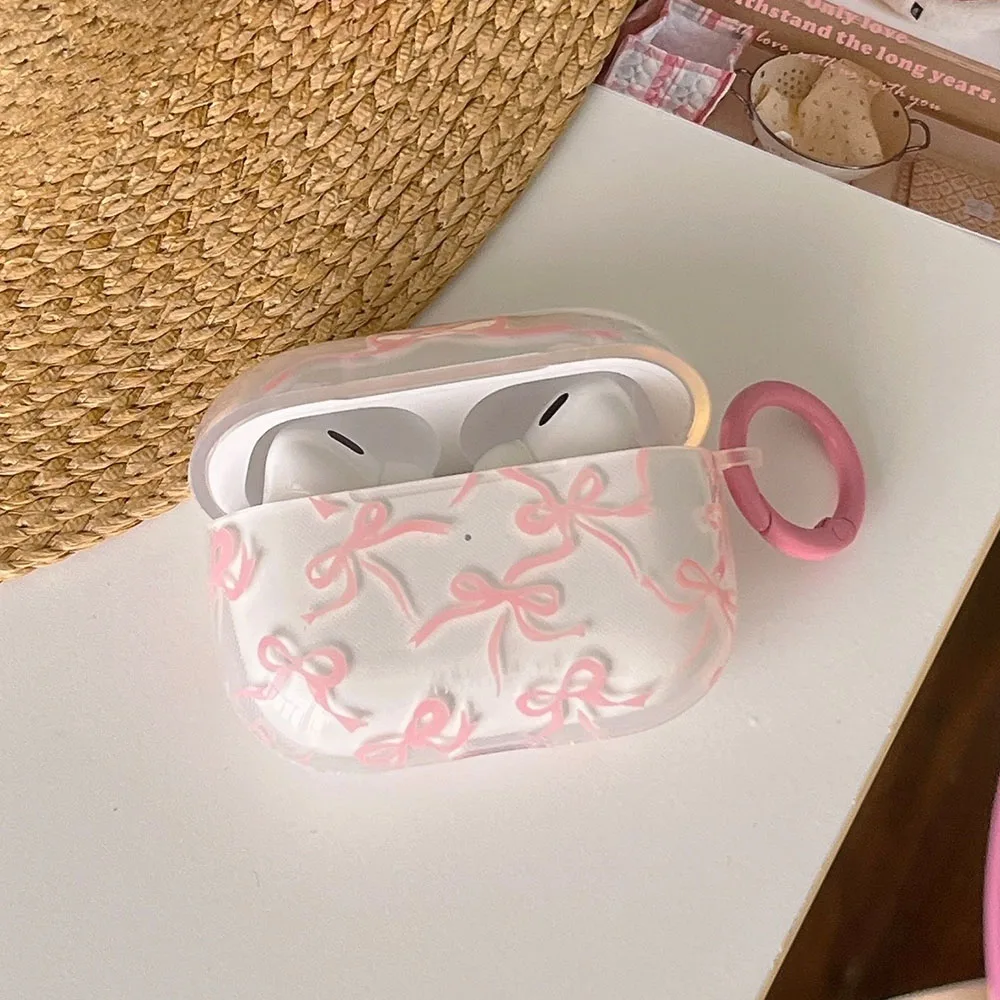 INS Korea Pink Cherry Transparent Headset Case For Airpods 1 2 3 4 Pro 2 Cover Shockproof For Airpod Pro 2nd Charging Box Fundas