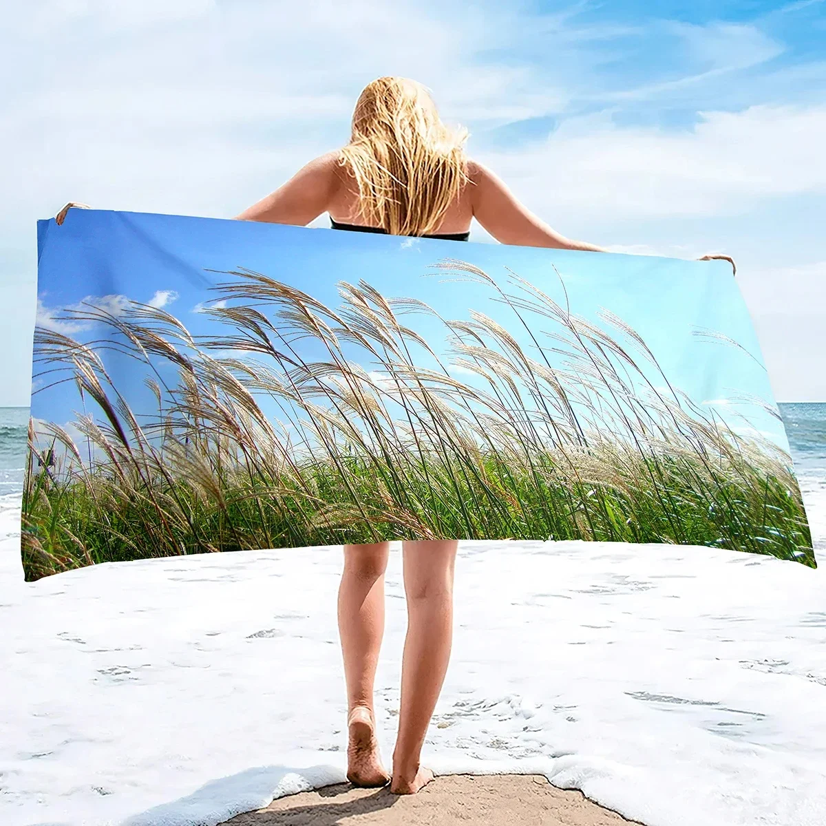 Reed Beach Towel Super Absorbent Lightweight Bath Towel for Travel Camping Sports Yoga Spa Microfiber Quick Dry Swimming Cover