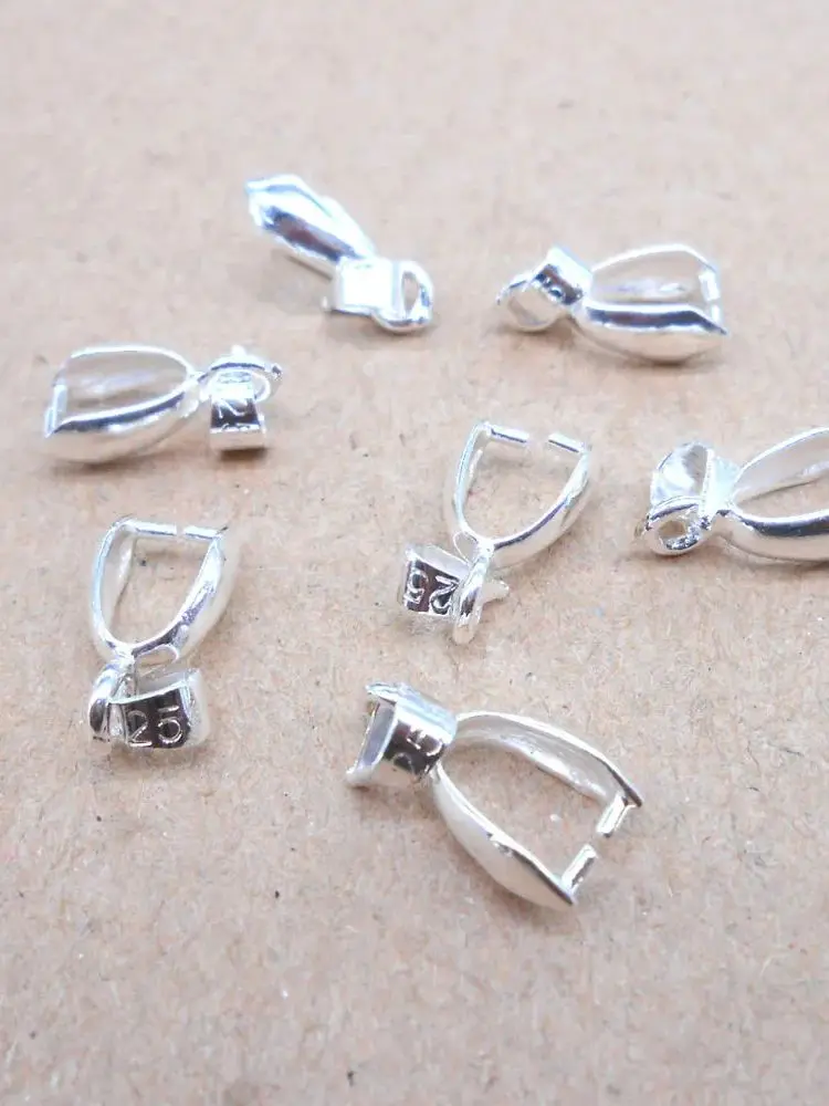 925 Sterling Silver 20PCS Lot Size S 5*13MM Handmade Jewelry Findings 925 Stamped Silver Bail Connector Bale Pinch Clasp Pendant