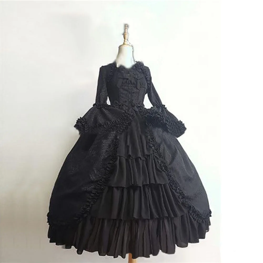 Medieval Retro Sweet Lolita Dress Women Elegant Gothic Court Long Sleeve Square Collar Bow Princess Girly Kawaii Dresses