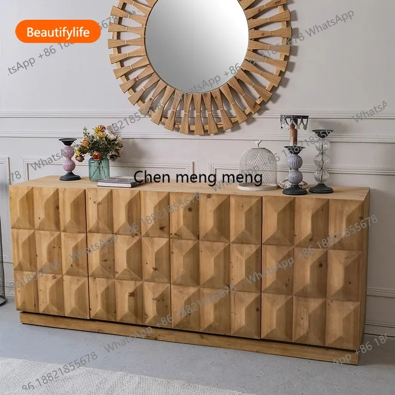 

A44 Wabi Sandy Wind Solid Wood Dining Side Cabinet Retro Living Room Wall Storage Card Cabinet Antique Entrance Cabinet