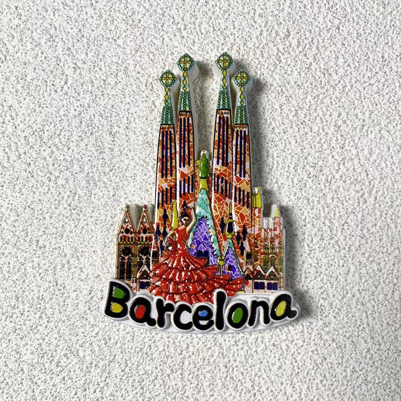 

Barcelona 3D Resin Refrigerator Magnet - Spain Cultural Heritage and Sagrada Familia Icon - Unique Home Decor Gift