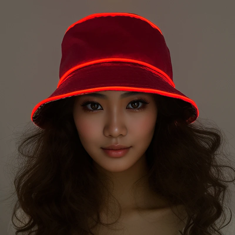 Summer Light Up Bucket Hat LED Glowing Panama Fishmen Cap For Women Men Outdoor Beach Supplies Neon Hat Costume