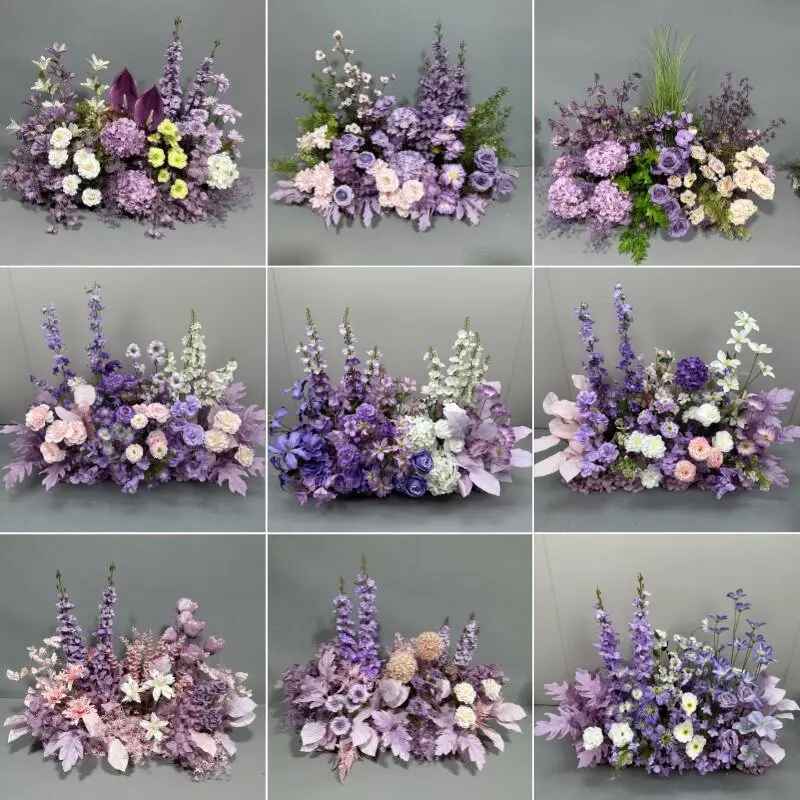 Purple wedding flower row ground arrangement material wedding silk flower simulation