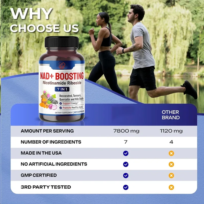 NAD+Nicotinamide Nucleoside NR, Trans Resveratrol Quercetin Support Cellular Energy Health Aging 60 Capsules