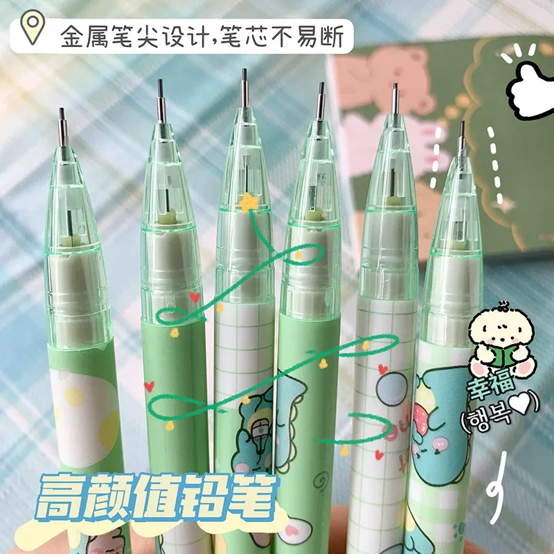 6 buah pensil mekanik alat tulis Kawaii perlengkapan sekolah pensil hal lucu untuk alat tulis Anime Sekolah pena Kit kembali ke sekolah