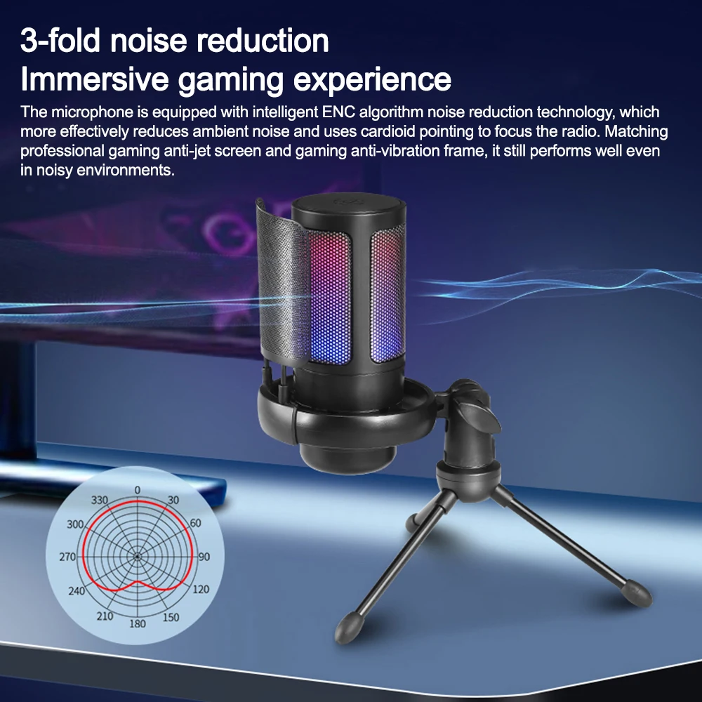 ميكروفون مكثف للحد من الضوضاء مزود بمنفذ USB ومزود بحامل ثلاثي القوائم مخصص للألعاب والجري وميكروفون للصدمات مناسب لأجهزة الكمبيوتر المحمولة الخاصة بالكمبيوتر