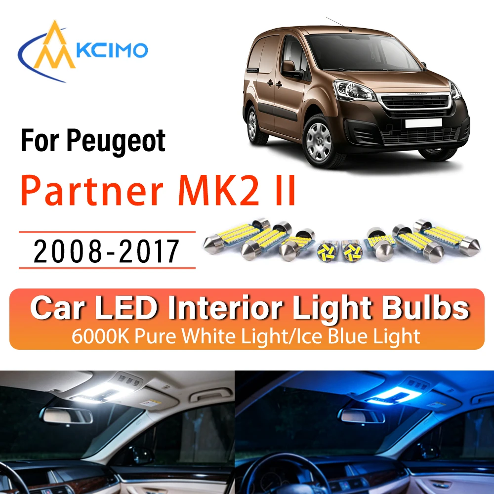 

LED Kit For Peugeot Partner MK2 II 2008-2017 Interior Lights, Super Bright Easy Install Atmosphere Lamp Ice Blue White