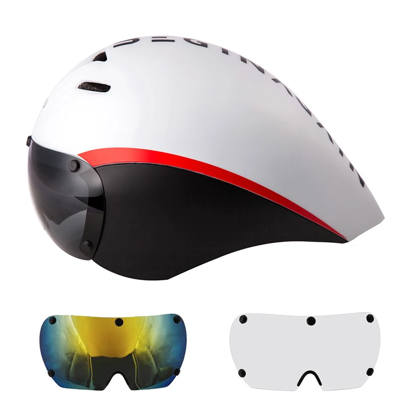 Road Bicycle Goggles Helmet Aero TT Triathlon Cycling Racing Helmets Specialty Bike Riding With Lens Sun Glasses Helmet 2 Lens