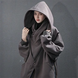 Techwear Functional Hoodies Women Fake Two Piece Turtleneck Hooded Sweatshirts Oversized Streetwear Hip Hop Spring New Hoodies