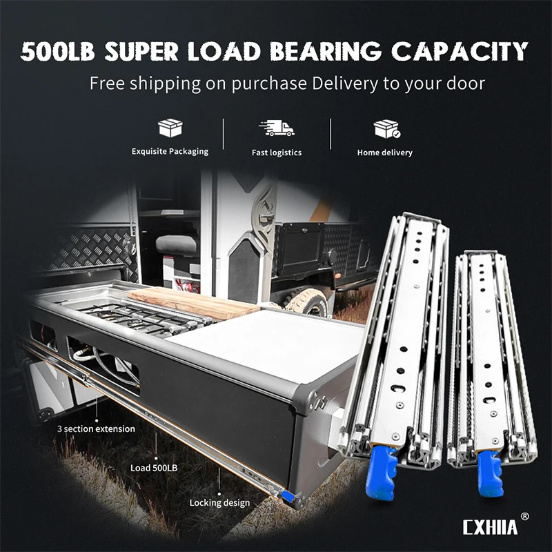 Imagem -05 - Cxhiia Industrial Ultra Heavy Duty Gaveta Slides com Trava 3-fold Extensão Completa Rolamento de Esferas Montagem Lateral Cxd2576 Par