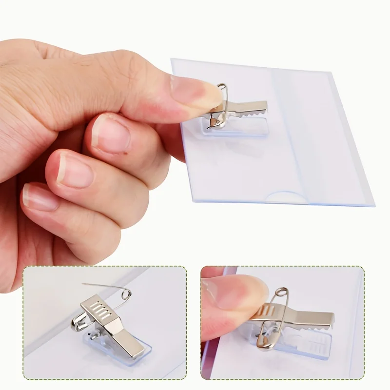 50PCS Traditional Double-Sided Transparent Pin Clip, Badge and ID Card Holder, Name Tag Holder, ID Card Holder with Card