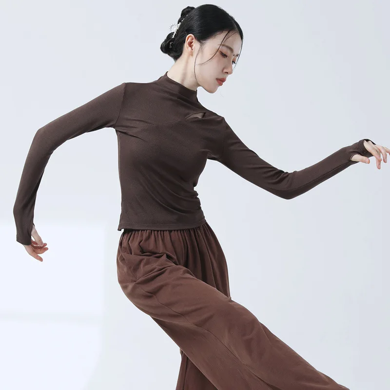 

Modern dance semi-turtleneck spring new practice clothes classical dance bottoming thin women's long-sleeved top