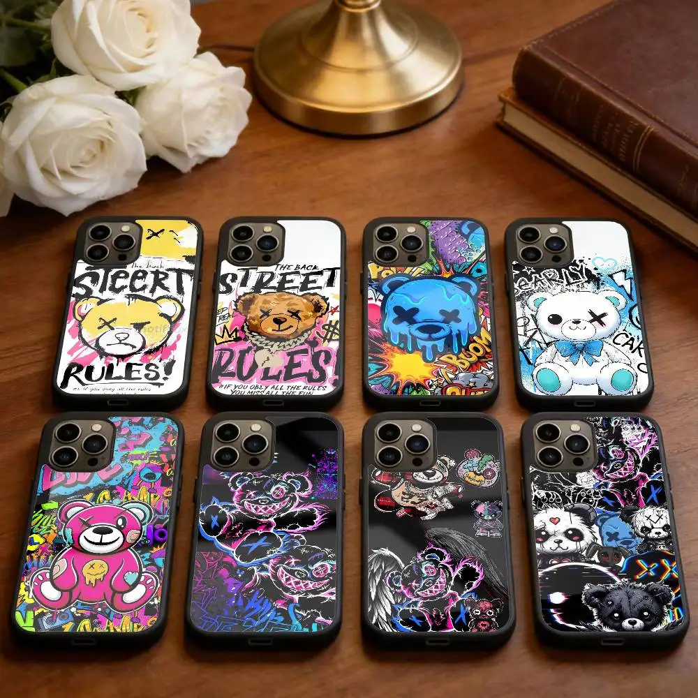 

HOT Colorful Graffiti Bear Phone Case For iPhone 14,16,15,13,17,12,Plus,Pro,Max Magnetic For Magsafe Frosted Cover