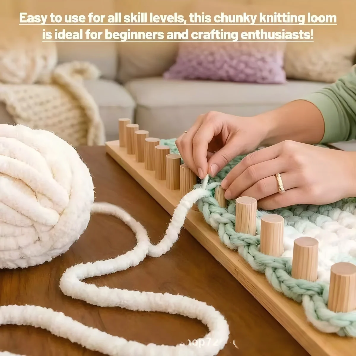 

Solid Wood Weaving Machine Frame, Wooden Scarf Blanket Weaving Tools, Short Rod Weaver with Yarn Rack