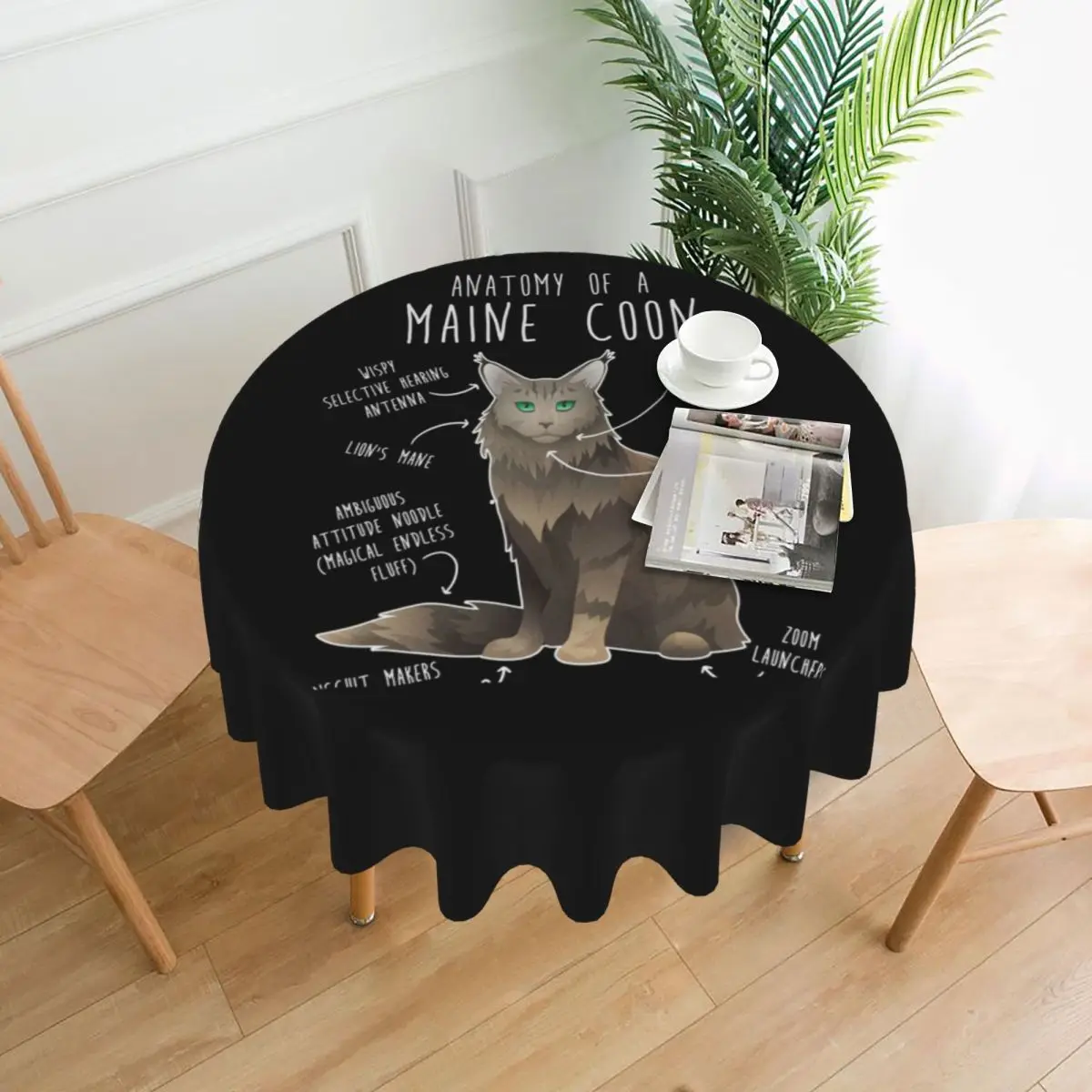 

Maine Coon Cat Anatomy 7 Waterproof Round Tablecloth Oilproof Table Cloth for Kitchen Events Dining Table Cover 60 inch