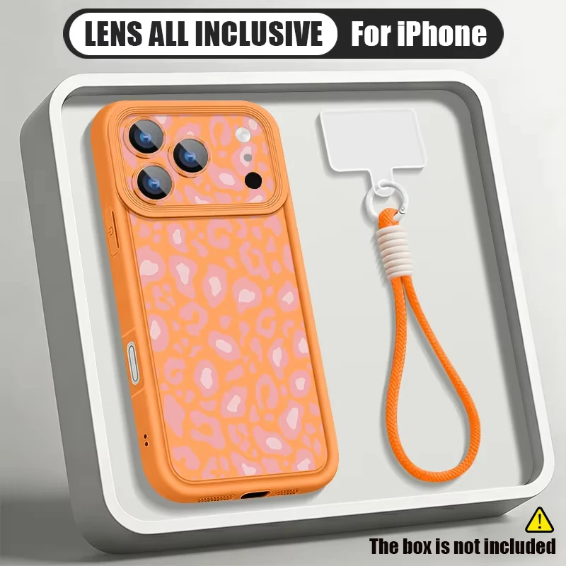 Leopard Printed With Strap Phone Case For iPhone 18 17 Pro Max 17e 16 15 14 Pro Max 13 12 Pro Shockproof Soft TPU Lanyard Cover