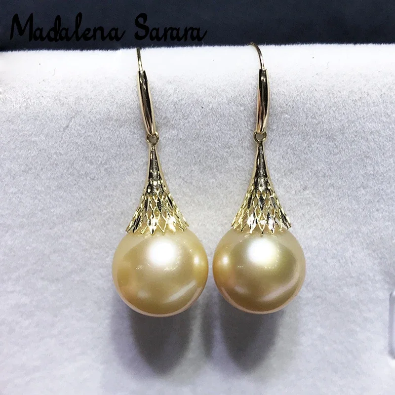 DSHIJOJ 10-11mm Southsea Pearl Earrings 18K Gold Long  Earrings Perfectly Round