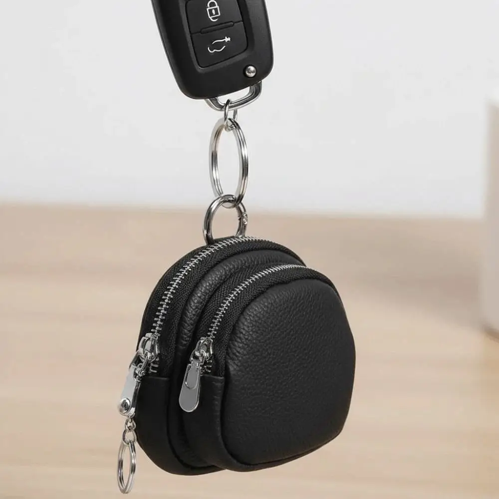 

Кошелек для монет из кожи, портативный, круглый, с кольцом для ключей, защита от потери, однотонный, мини-кошелек для денег на каждый день