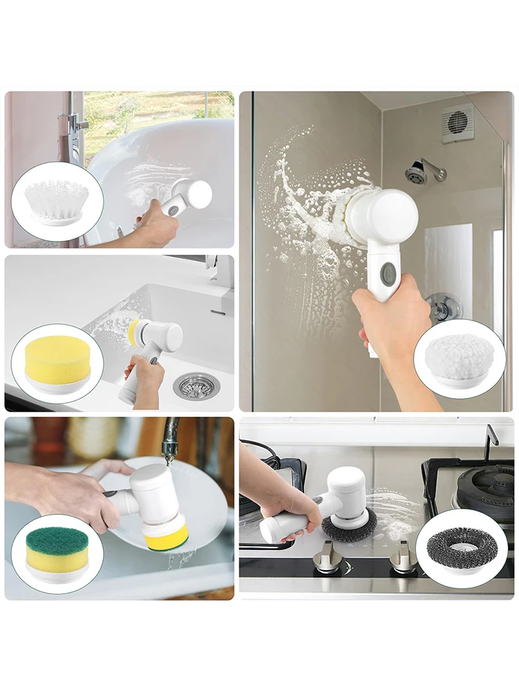 Electric Spin Scrubber Rechargeable with 5PCS Brush Heads Power Electric Cleaning Brush Bathtub Tile Professional Cleaning Brush